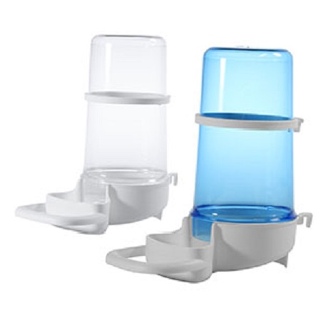 Bari Bird Drinker - Blue and Clear Water Tubes with white plastic base with perch - Canary and Finch Cage Accessory