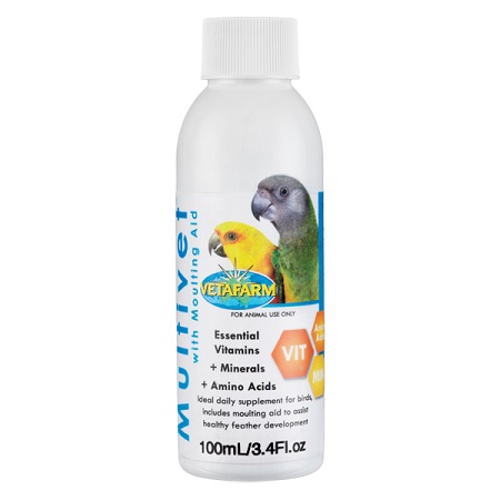 Vetafarm Multivet is a liquid avian multi-vitamin supplement with molting aid - Vitamins and Minerals - Bird Supplies